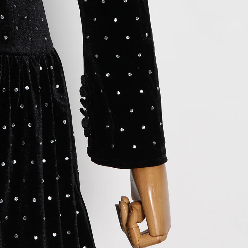 

Fall Autumn Long Sleeve Velvet Mini Dress Women Square Collar Slim Crystal Designer Luxury Elegant Vintage Party Vestidos Female