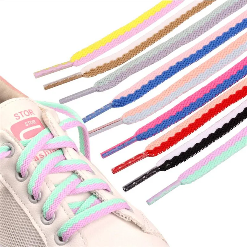 

Two-tone Flat Shoelaces Classic Woven Cutout Sneakers Color Block Shoelace Flat Suitable For All Shoes Lace Adult Children