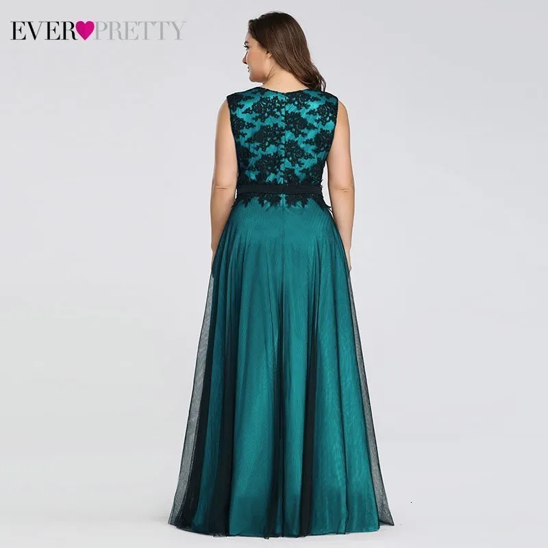 Платья для выпускного вечера размера плюс, длинные платья Ever Pretty EZ07545, элегантное бордовое кружевное платье с аппликацией из тюля, сексуальное темно-зеленое платье для свадьбы
