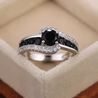huitan special interest black stone women wedding ring dazzling crystal zircon delicate gift top quality female classic jewelry