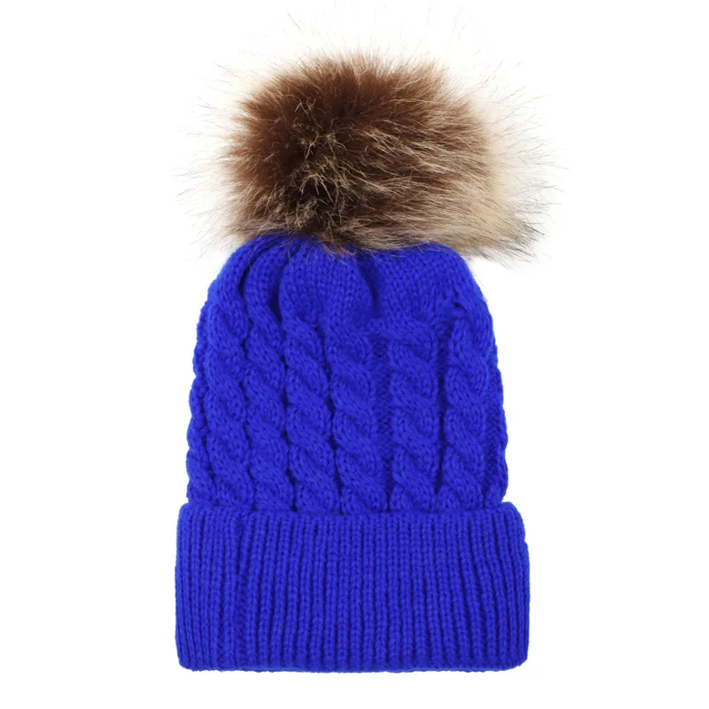 Baby blue Семейные одинаковые шапочки Hairball Детские наряды с шапкой твист вязаные родитель-Детские шапочки младенец помпон мама ребенок вязание теплые шапки - Цвет: Baby blue