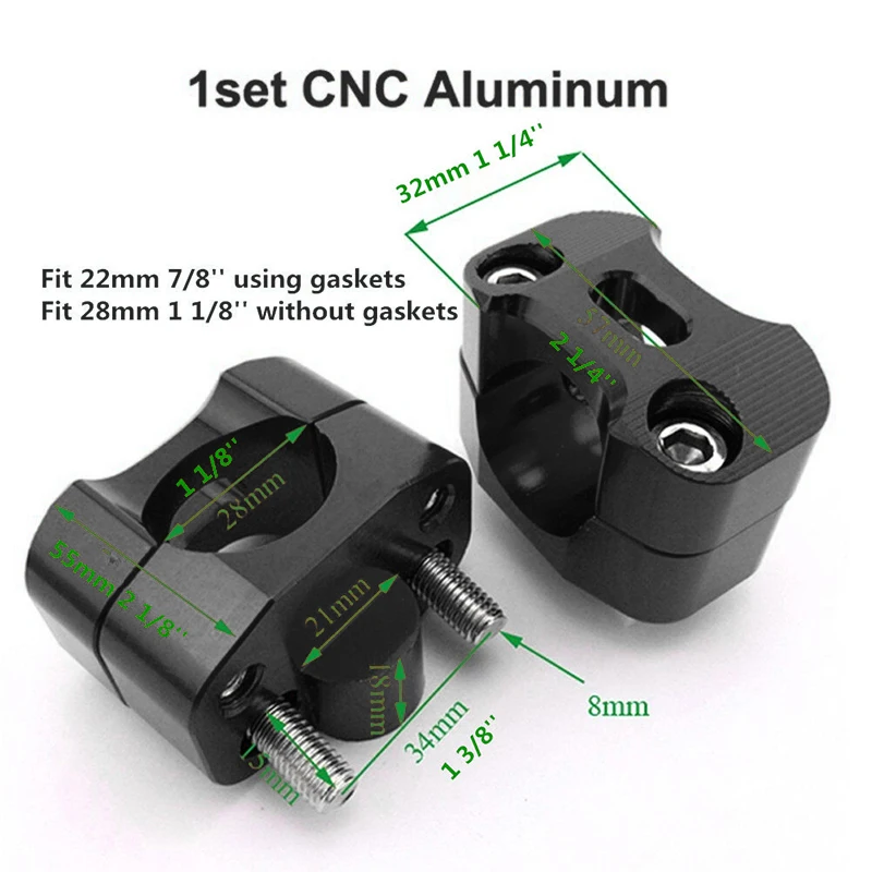 Черные ручки 22/28 мм мотоциклетные зажимы CNC алюминиевый сплав ATVs прокладки