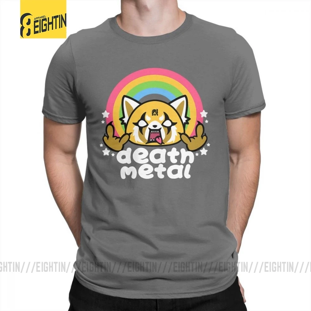 Темно-серый Death Metal Aggretsuko aggression Retsuko, футболки из хлопка, Мужская одежда, футболки с коротким рукавом, футболки большого размера с рисунком - Цвет: Темно-серый