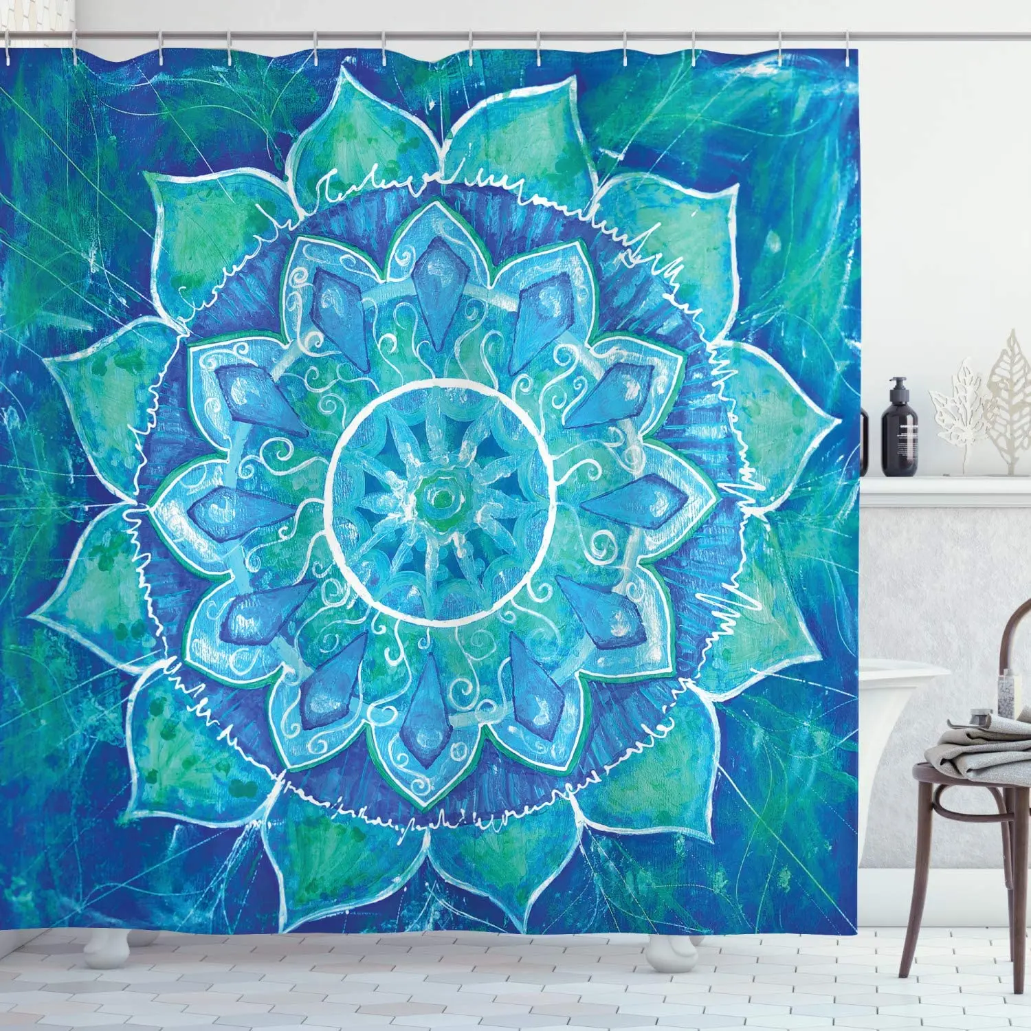 

Mandala Hand Drawn Style with Grungy Modern Art Design, Cloth Fabric Bathroom Décor