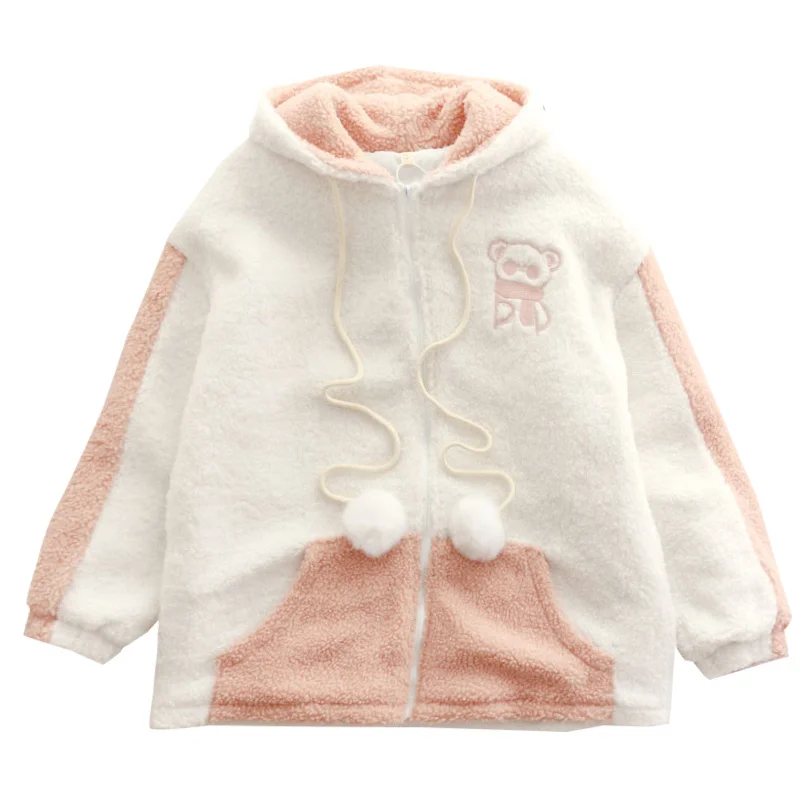 

Женская куртка с капюшоном и вышивкой в виде медведя, на молнии