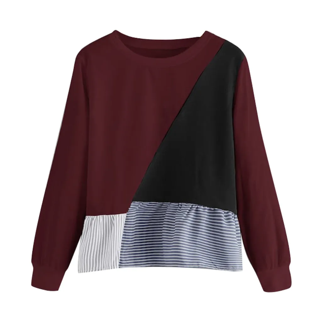 Осенняя Женская толстовка с длинным рукавом лоскутный пуловер Модный