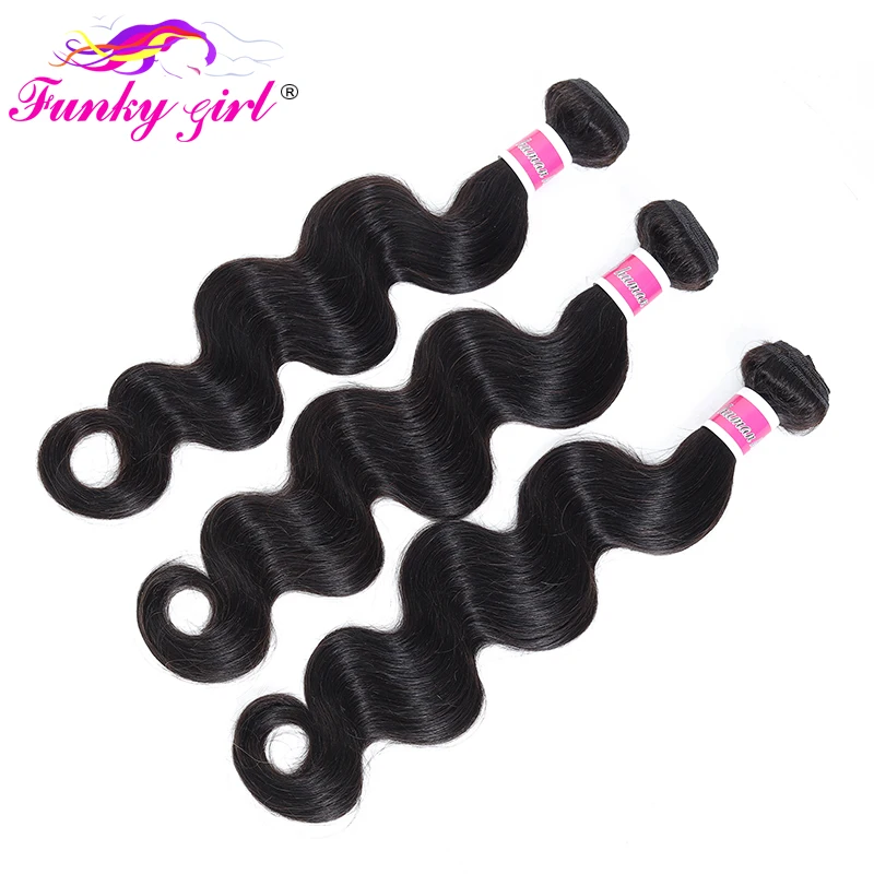 Funky Girl 3/4 пучок s с фронтальной перуанской волной тела человеческие волосы кружева Фронтальная застежка с пучком s не Remy фронтальная с пучком