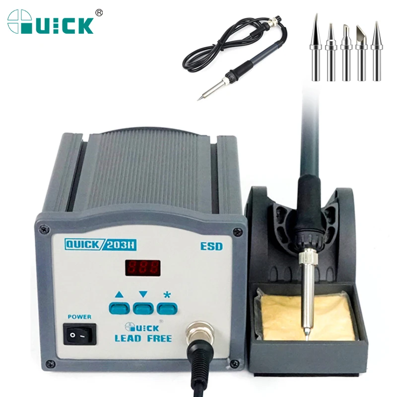 

Quick 203H Auto Soldering Station rework station replace handle iron tips soldering station Digital display Phone Repair BGA