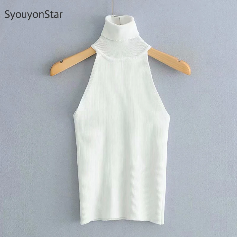 SyouyonStar трикотажный женский топ на бретелях с открытыми плечами белый Уличная