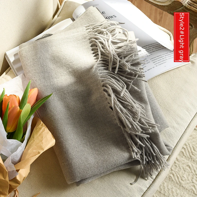 Style2 Light Gray Высокое качество кашемировые шарфы женские новые зимние плотные теплые мягкие пашмины Шали Обертывания Твердые женские шерстяные длинные шарфы с кисточками - Цвет: Style2 Light Gray