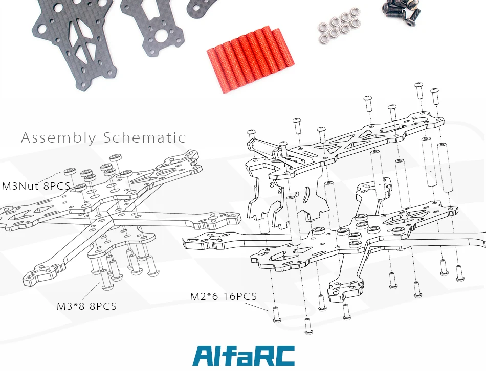 AlfaRC Fighter140 140 мм 3 мм/4 мм Arm Frame Kit 3K Углеродное волокно для радиоуправляемого дрона FPV гоночный Квадрокоптер запасные части DIY аксессуары