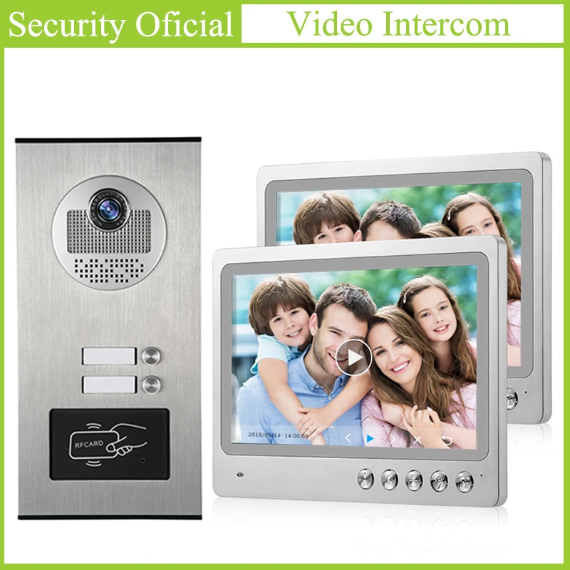 

2 Pieces 9 inch Screen Display Video Intercom Kits Waterproof Night Vision Multi Apartment Building New Doorbell Intercom System