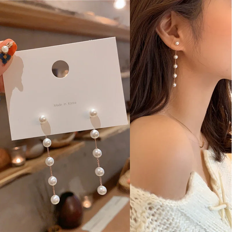 

S925 Silver Needle Tassel Earrings for Women 2021 New Trend Fashion Korean Pearl Long Dangle Earrings for Girls Grunge Jewelry