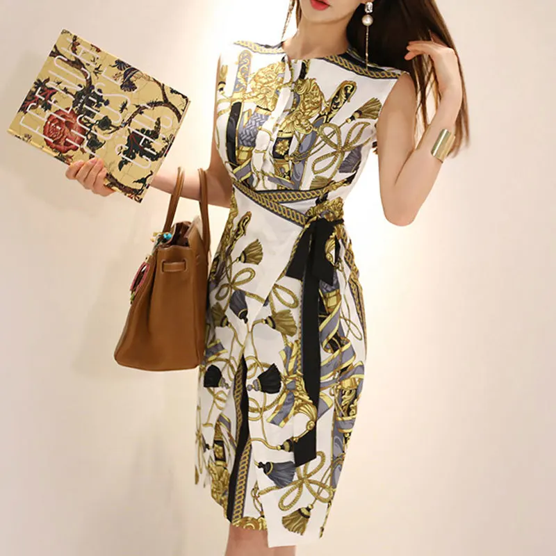 Женское платье трапеция с круглым вырезом коротким рукавом и поясом|Женские