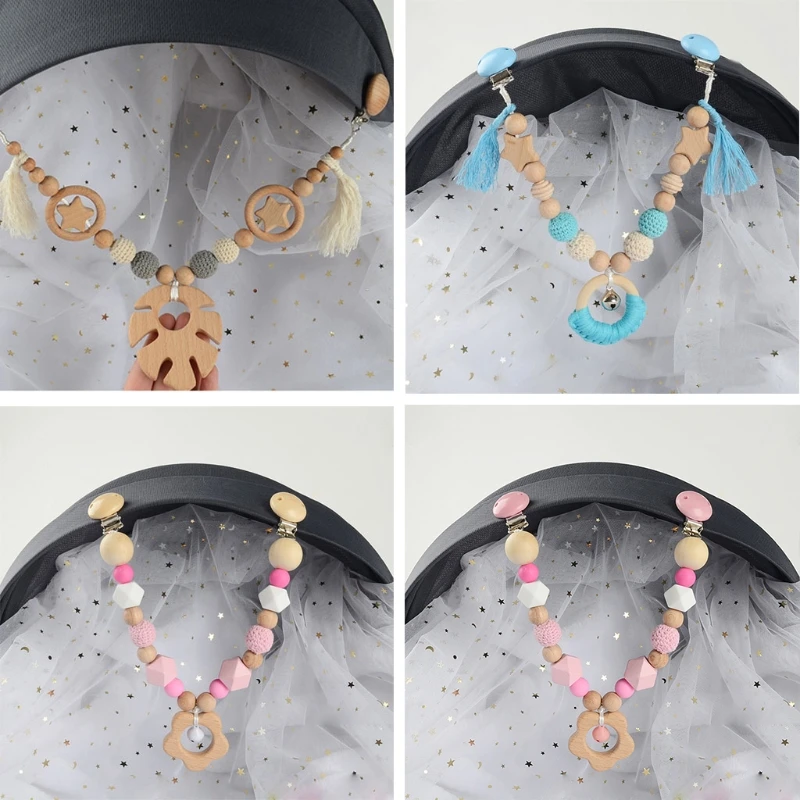 

97BC Baby Toys Wooden Pram Clip Baby Mobile Pram Bead Pacifier Chain Chewable Rattle Baby Teething Toys Teether Bpa Free