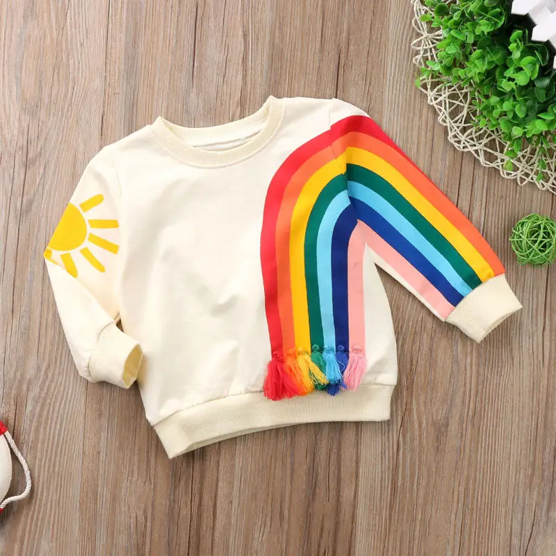 

Baby Girls Rainbow T-Shirt Tops Clothes Long Sleeve Sweater Sweatshirt T-Shirts
