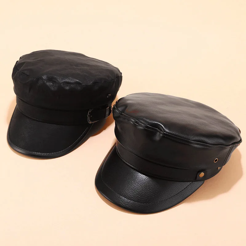 Осенне зимние женские армейские Кепки из искусственной кожи женская черная