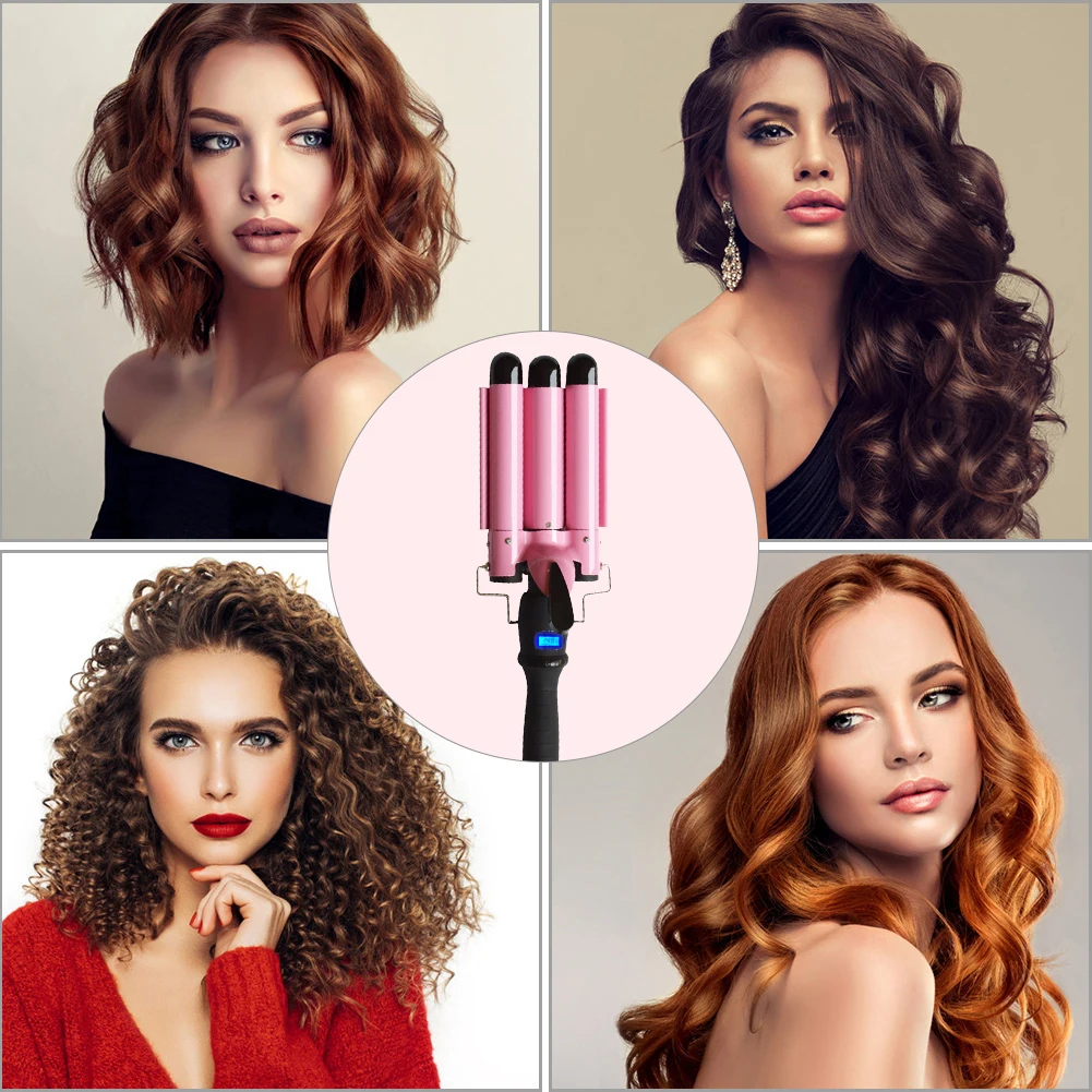 

Blower Hair Curler Styling Tool Accessories LCD Display Ceramic Hair Curler 3 Barrels Big Waver Curling Iron Hair Rollers US