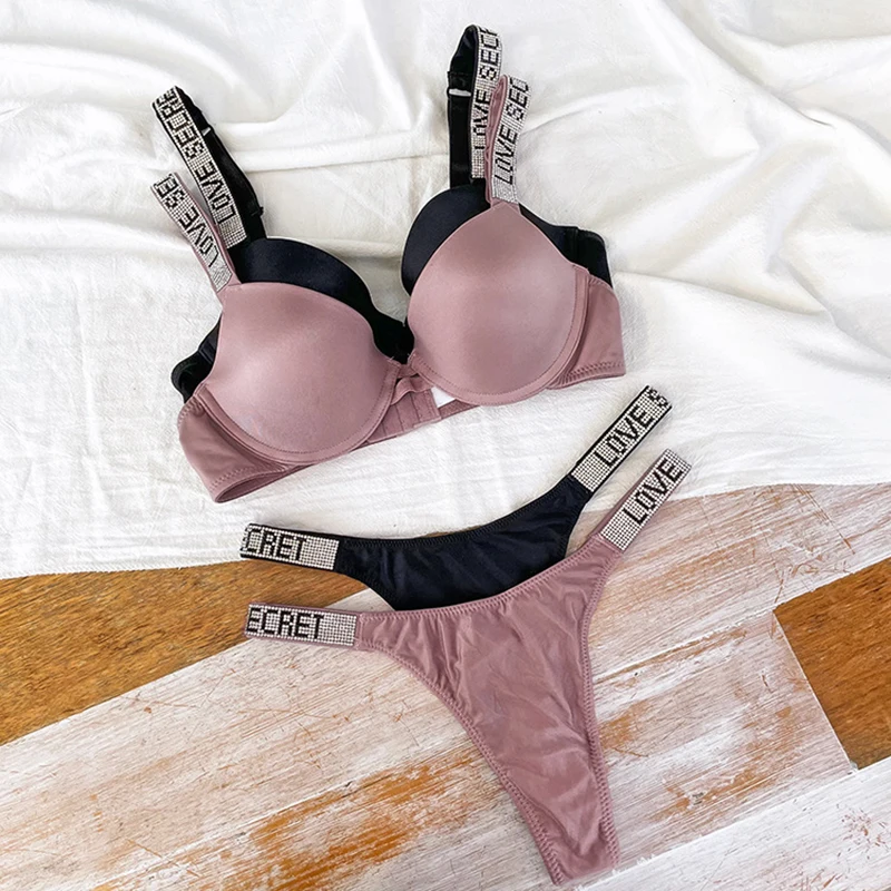 

Letter Rhinestone Bras For women Victorian Sexy Lingerie Brand Design Push Up Bralette Adjustable Plus Size Bra Underwear