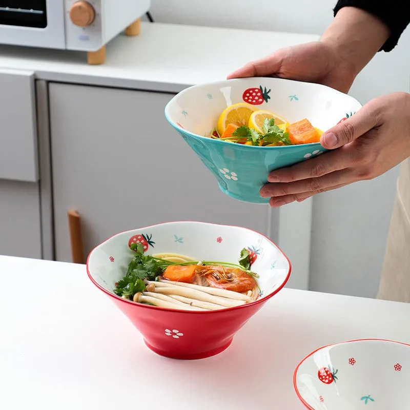 Cute Strawberry Bowl Single Hat Japanese Ramen Large Soup Home Net Red Salad Dessert Trumpet | Дом и сад