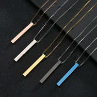 trendy simple classic fashion stick pendant necklace for men long link chain square stainless steel necklaces long strip jewelry
