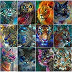 Алмазная 5D картина сделай сам, Круглый рисунок с тигром, бриллиантовая Вышивка крестиком, животное, кошка, стразы, домашний декор