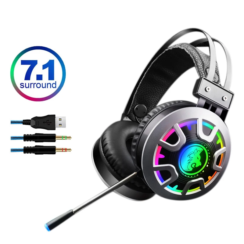7 1 канальный объемный бас гарнитура PS4 Игровые наушники с шумоподавлением RGB
