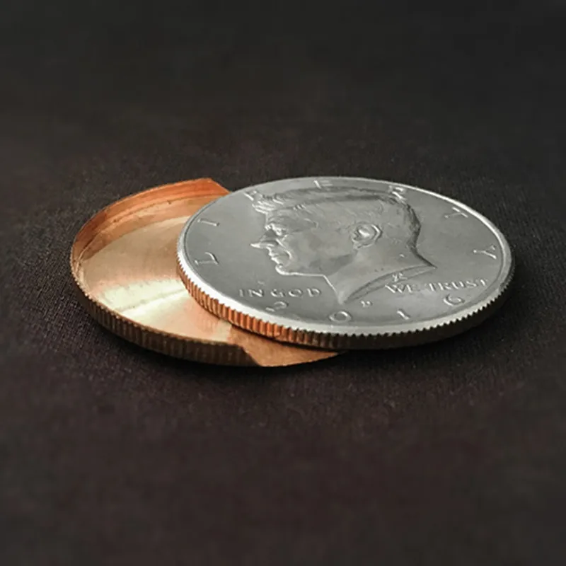 Carcasa expandida resbaladiza (medio d&oacute;lar), monedas, trucos de magia, ilusi&oacute;n, accesorios de magia, ilusi&oacute;n Visual de magia, juguetes de mago-0