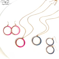new trendy jewelry set 2020 gold round epoxy pendant necklace earring set with rhinestone high fashion simple jewelry for women