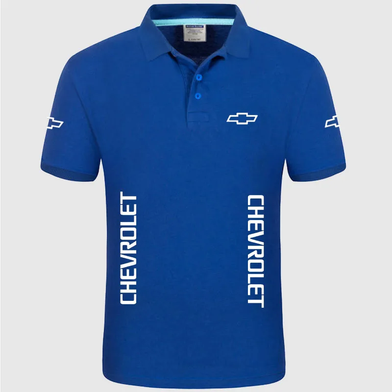 

Unisex shirts Summer High quality brand Chevrolet logo polo short sleeve shirt Fashion casual Solid Polo Shirt