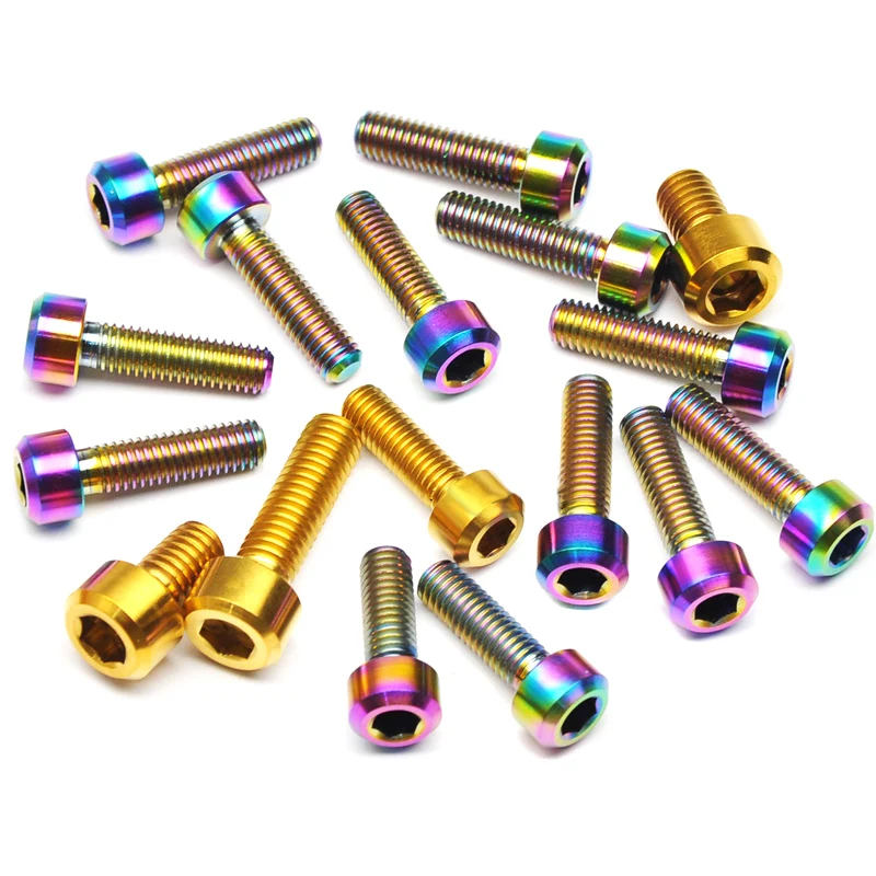 6 шт./компл. стальные велосипедные винты болты с шайбой M5 x18mm Радужный золотой цвет