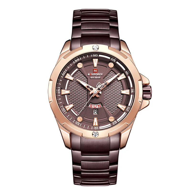 Rose Coffee NAVIFORCE мужские часы лучший бренд класса люкс Модные Кварцевые водонепроницаемые мужские часы спортивные золотые военные наручные часы Relogio Masculino - Цвет: Rose Coffee
