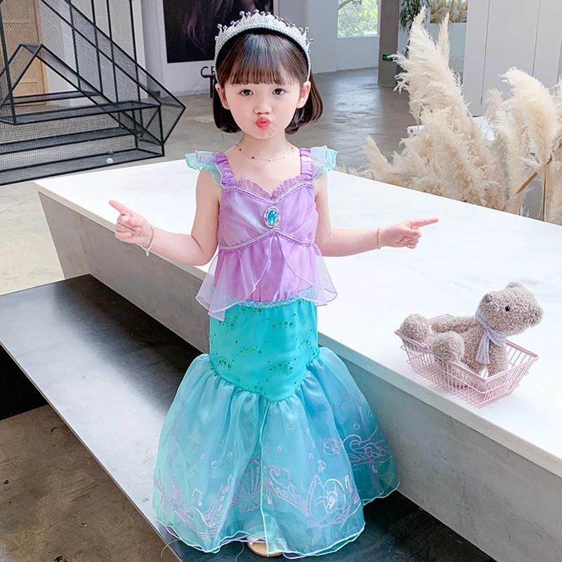 

Платье принцессы для девочек с рисунком «маленькая русалочка» для девочек «Ариэль», платье на Хэллоуин, праздничный костюм для детей, для м...