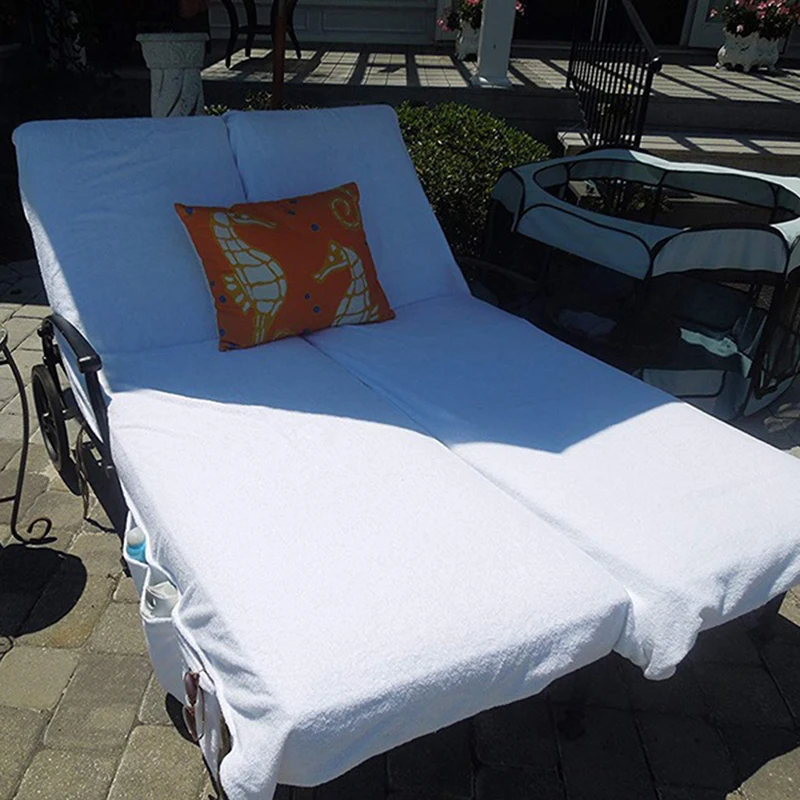 

2020 White Microfiber Beach Chair Cover Quick-drying Bath Towel For Seaside Lounger Mate Beach Towel For Adults With Pockets