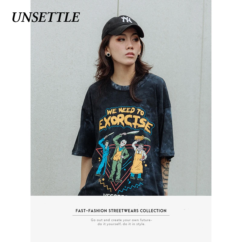 UNSETTLE Harajuku футболка с забавным принтом Японская уличная одежда хип-хоп
