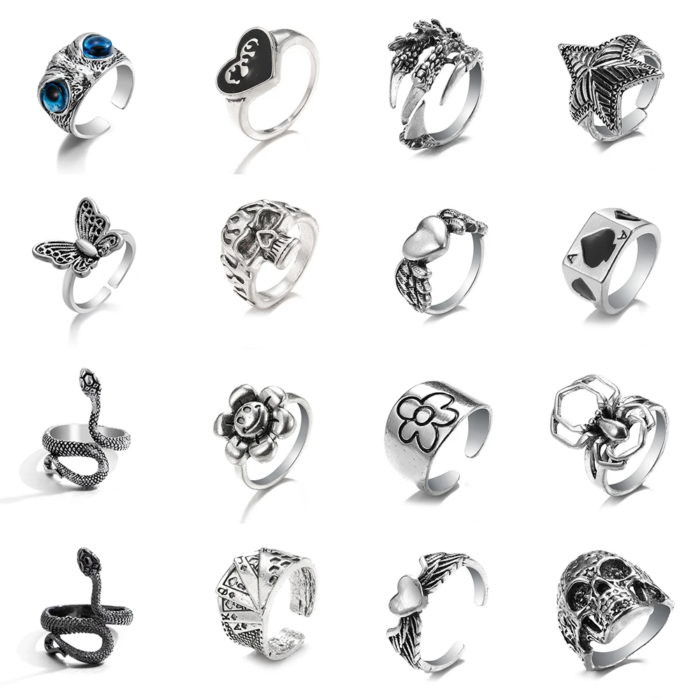 IFME Ring For Women Girls Snake Smile Fashion Men Jewelry Vintage Ancient Silver Color Punk Gothic Adjustable Rings | Украшения и