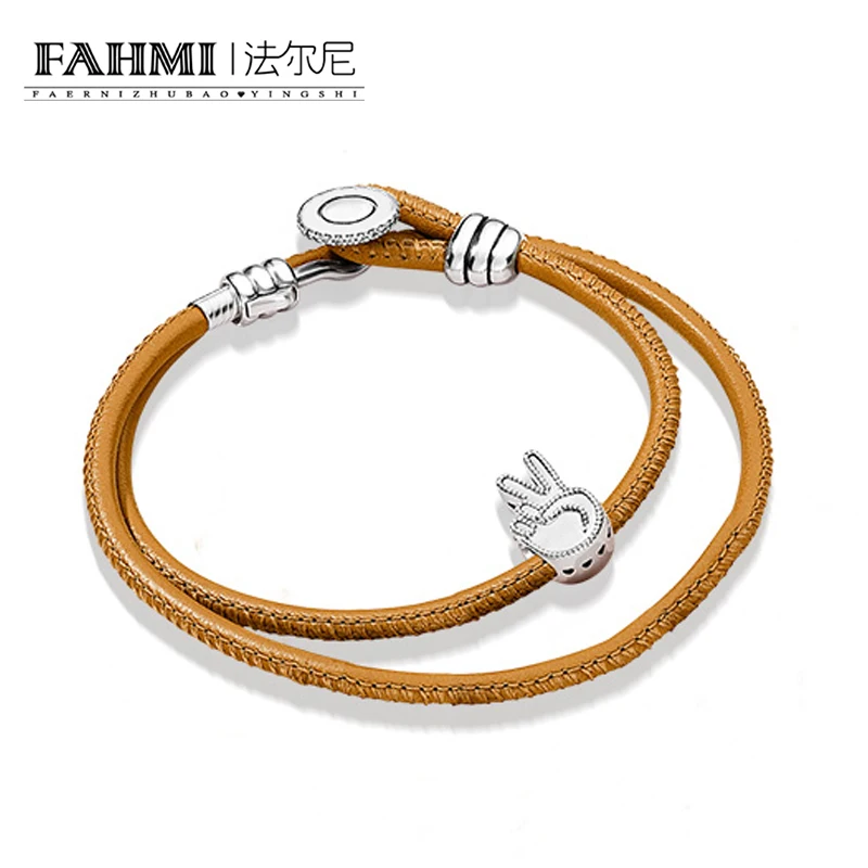 

2020 100% 925 Sterling Silver Victory in Handshake Chain Set 597194CGT-D MOMENTS GOLDEN TAN DOUBLE LEATHER BRACELET WITH