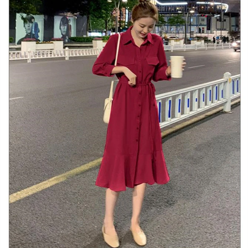 

Office Ladies New Long Shirt Dress Spring Summer Casual Dresses Buttons Loose Dresses Robe Femme Vestido