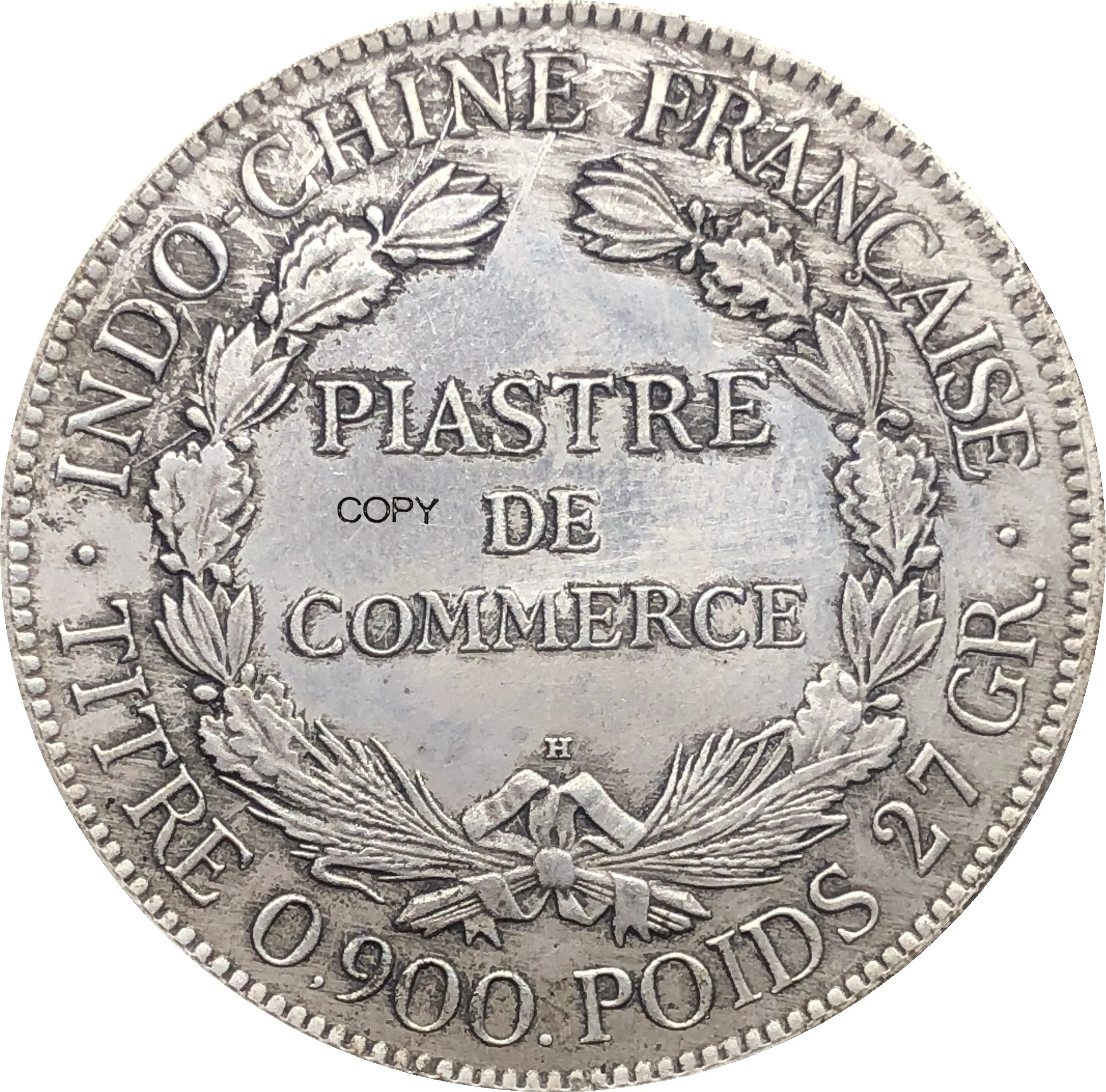 Французская монета Indochina 1921 H 1 Piastre Commerce REPUBLIQUE FRANCAISE cuproniccel с посеребренным