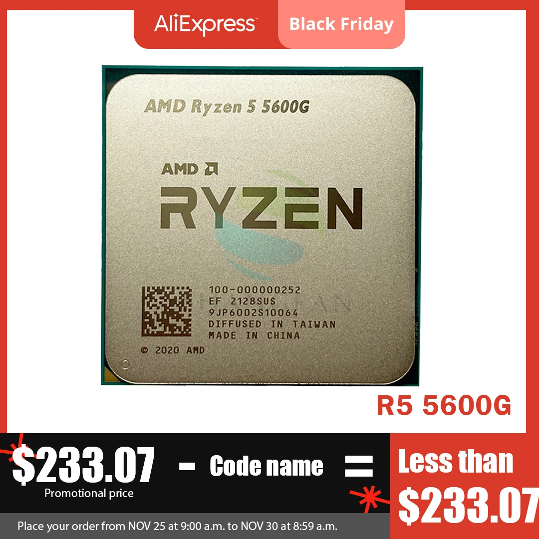  Процессор AMD Ryzen 5 5600G для ПК, центральный процессор для компьютера, 6 ядер, 12 нитей, 65 Вт, 5600 ГГц, 3,9 ГГц, L3 = 16M, разъем 100-000000252, разъем AM4, без в…