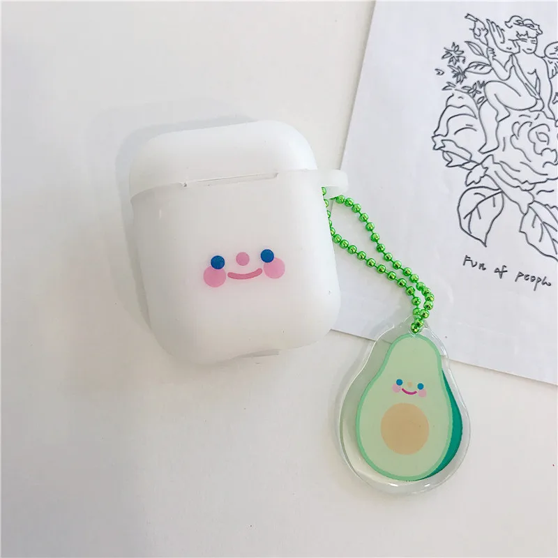 Прекрасный силиконовый чехол для наушников AirPods, мультяшный брелок для ключей, беспроводные Bluetooth наушники, прозрачный чехол для Apple AirPods 2 - Цвет: Avocado