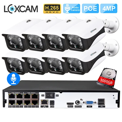 8CH NVR x 8 Camera H.265 CCTV система NVR 8CH 4MP POE NVR комплект 8 шт Открытый Водонепроницаемый массив 4MP POE безопасности IP Камера P2P видео набор для наблюдения - Цвет: 8CH NVR x 8 Camera
