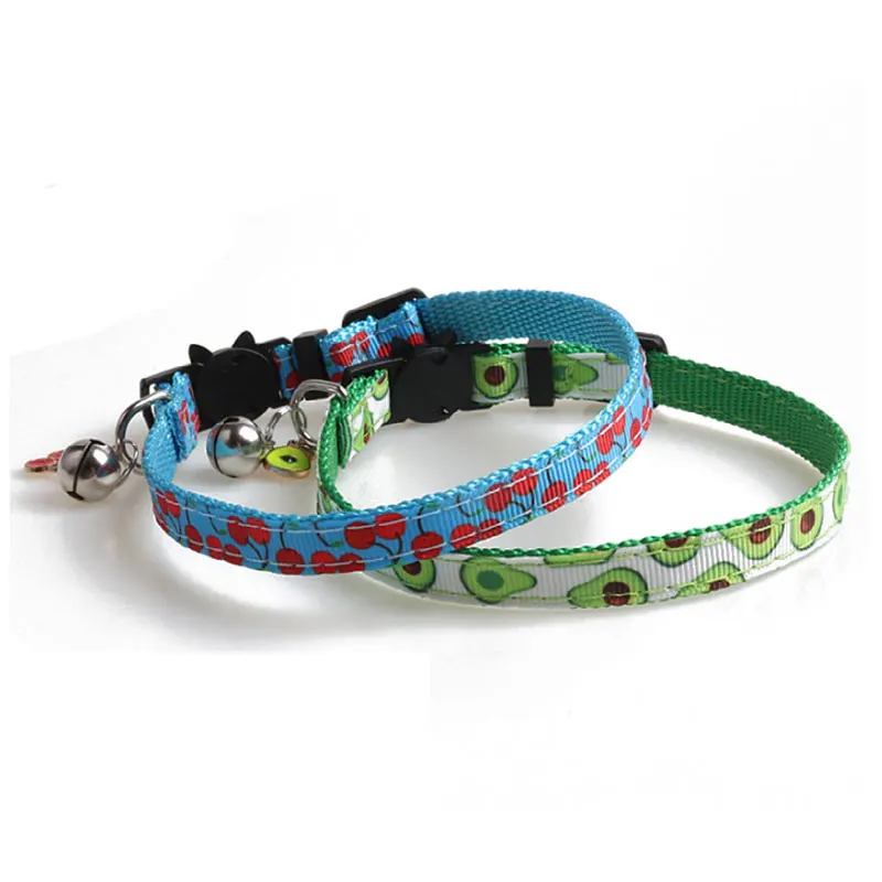 

1PC Adjustable Fruit Cat Collar Candy Color Cute Fashion Safety Buckle Necklace Pet Dog Polyester With Bells Collar Pet Supplies