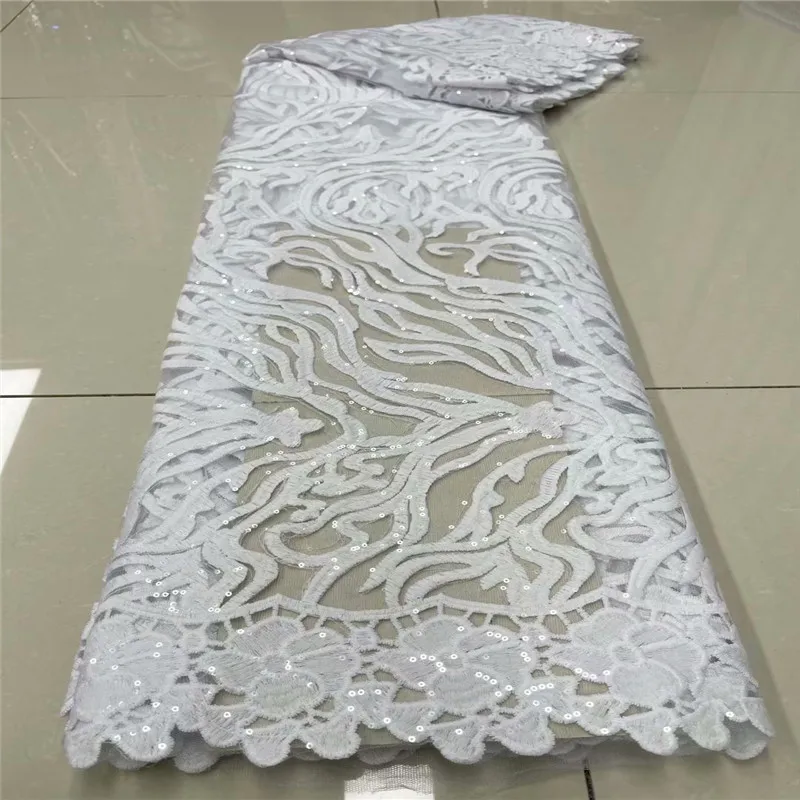 

2021 white Hot Sale Sequins French Tulle Lace Fabric Colorful African Lace Fabric Sequence Lace Material for Party Wedding