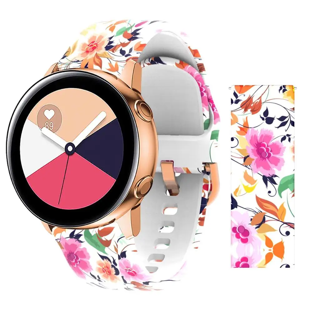 20 мм ремешок для samsung Galaxy Active Watch Band Мягкие силиконовые в форме цветка Печать Спортивный Мягкий ремень цветок браслет с принтом ремешок - Цвет ремешка: peony