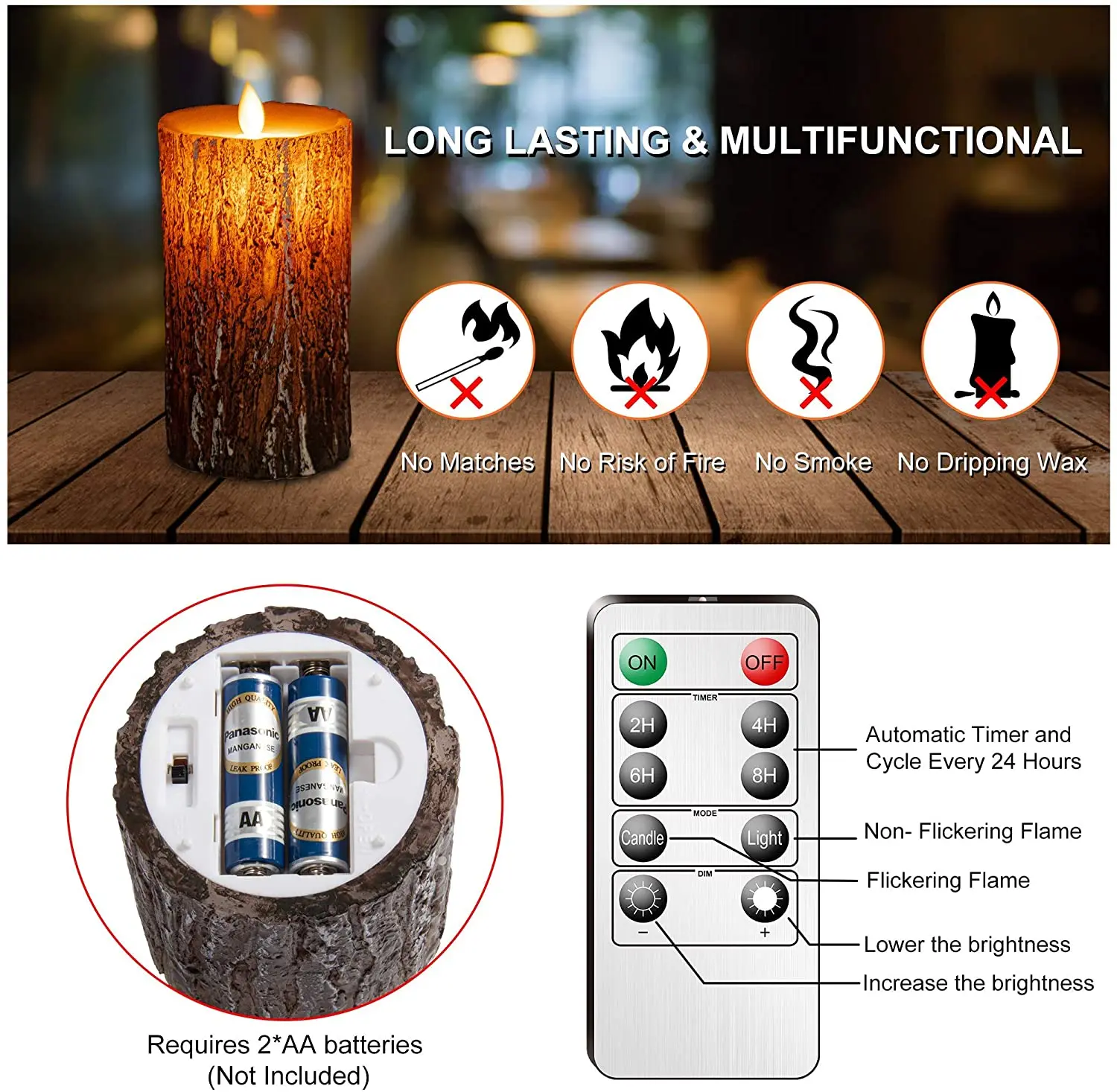 

Flameless Candles Battery Operated Flickering Candles with Real Wax Pillar, Remote Control, 24-Hour Timer Function