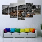 Картины на холсте для домашнего декора, 5 панелей в стиле ретро, настенный модульный постер с паровозом, художественные работы, для детской комнаты, спальни