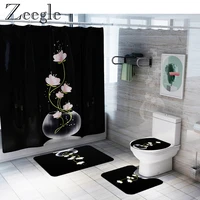 floral bath mat bathroom carpet rugs flannel shower curtain home decor toilet mat u shaped toilet rug and anti slip foot rug set