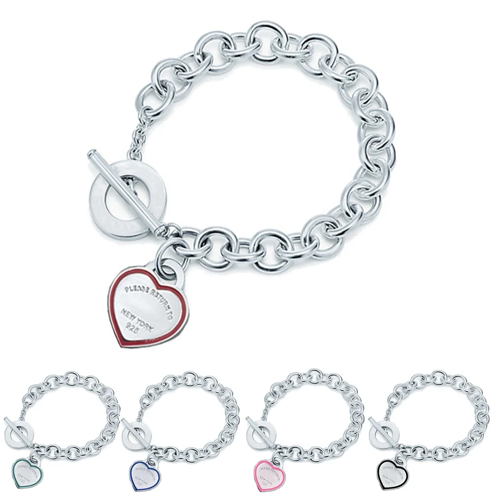 

New toggle bracelet and bracelet S925 Sterling Silver women's Charm Bracelet TF style lovers heart shaped clasp love bracelet