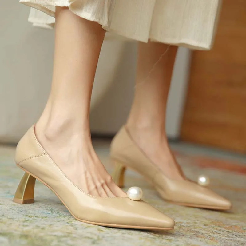 

High Heels Women Winter Brand Shoes Pearl Fashion Point Toe Thin High Heels Soft Women Dress Shoes Autumn Female Wedding Pumps